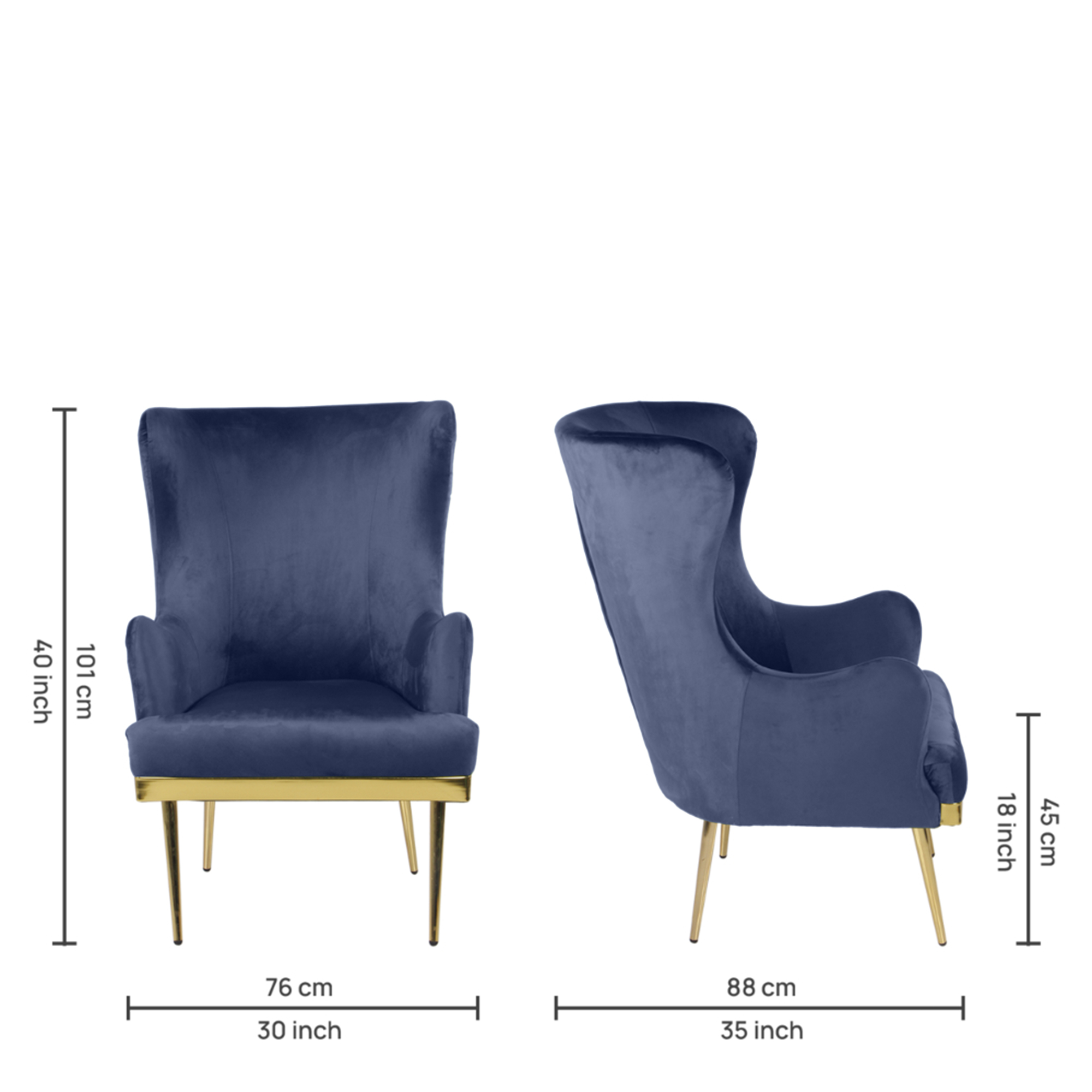Primrose Camilla Wing Chair With Ottoman for Living Room Bedroom High Back Arm Rest Chair - Blue view 3